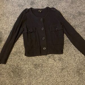 Cropped navy blue button down cardigan sweater